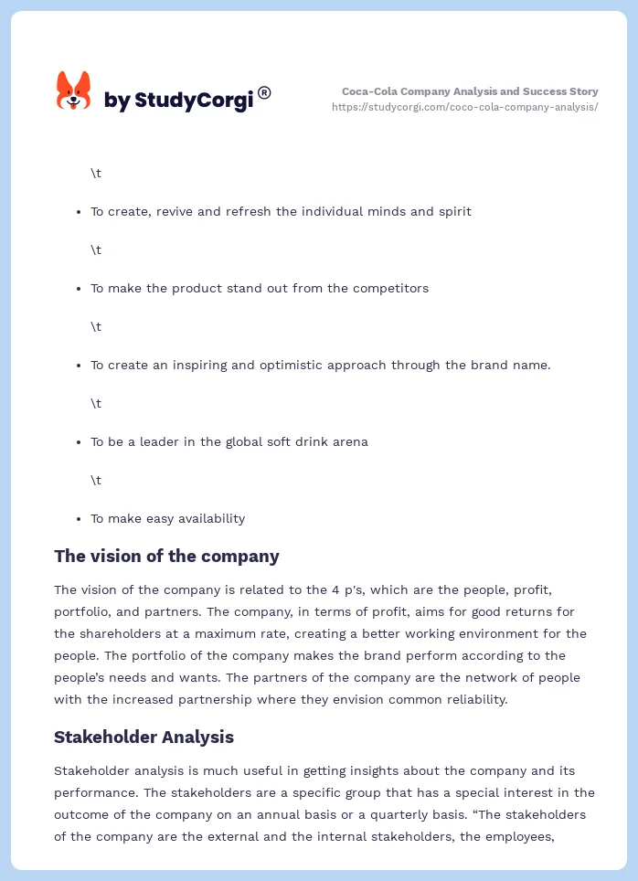Coca-Cola Company Analysis and Success Story. Page 2