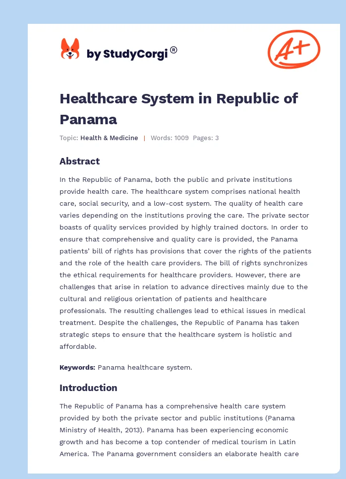 Healthcare System in Republic of Panama. Page 1