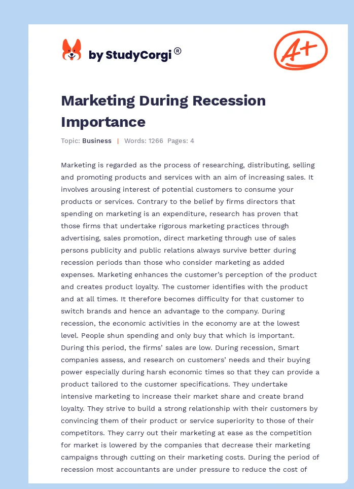 Marketing During Recession Importance. Page 1