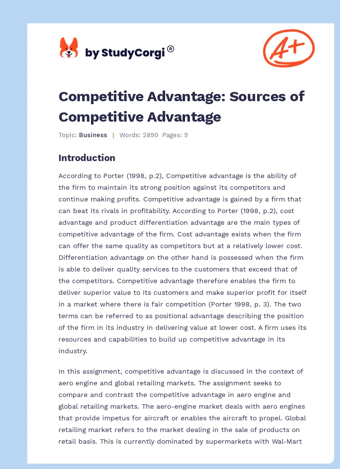 Competitive Advantage: Sources of Competitive Advantage. Page 1