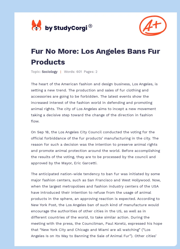 Fur No More: Los Angeles Bans Fur Products. Page 1