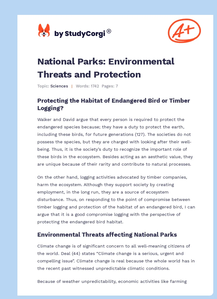National Parks: Environmental Threats and Protection. Page 1