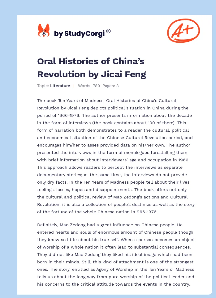 Oral Histories of China’s Revolution by Jicai Feng. Page 1