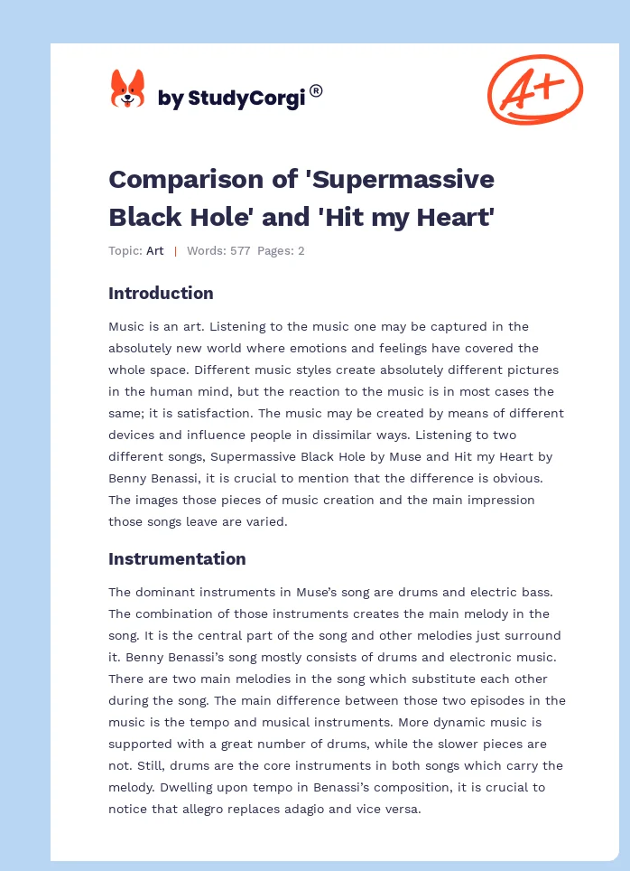 Comparison of 'Supermassive Black Hole' and 'Hit my Heart'. Page 1