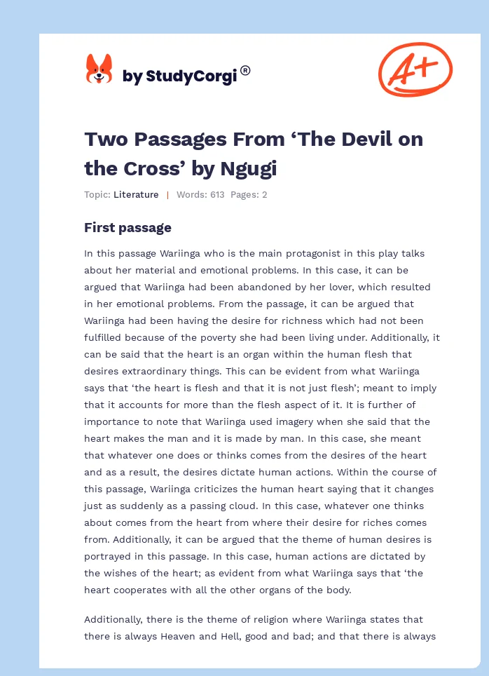 Two Passages From ‘The Devil on the Cross’ by Ngugi. Page 1