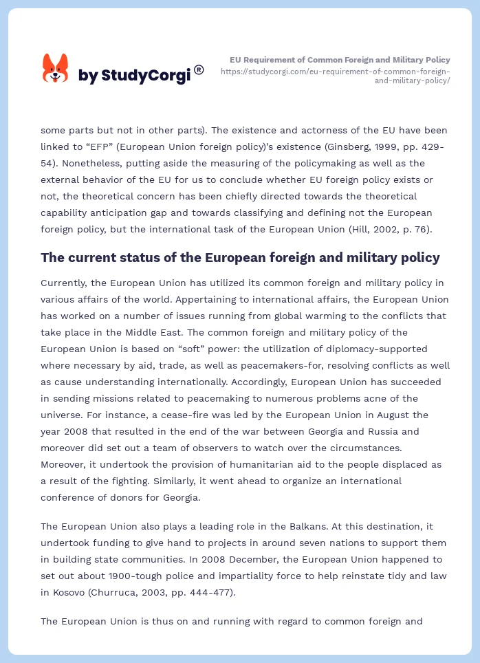 EU Requirement of Common Foreign and Military Policy. Page 2