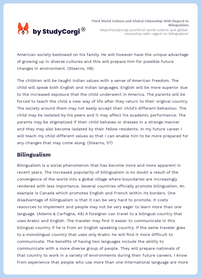 Third World Culture and Global Citizenship With Regard to Bilingualism. Page 2