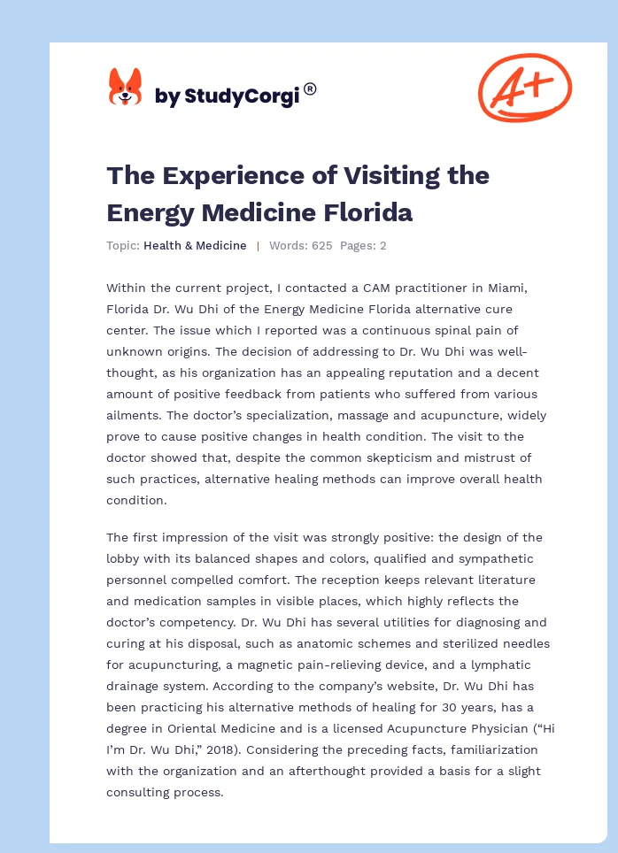 The Experience of Visiting the Energy Medicine Florida. Page 1