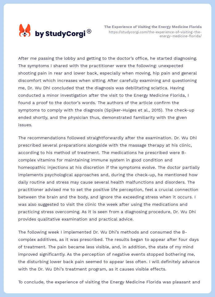The Experience of Visiting the Energy Medicine Florida. Page 2