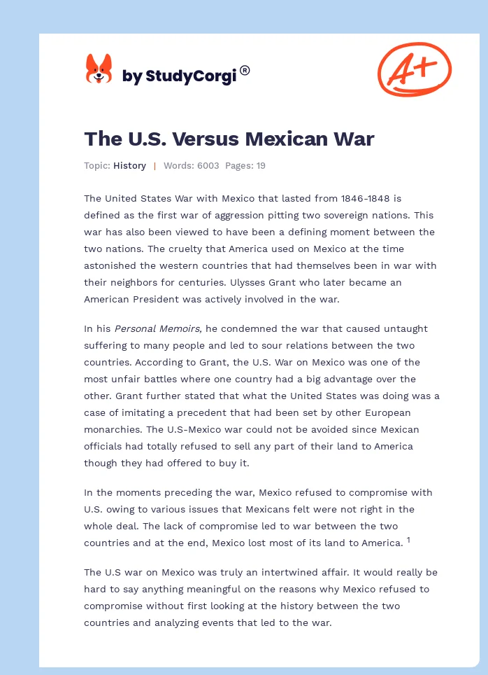 The U.S. Versus Mexican War. Page 1