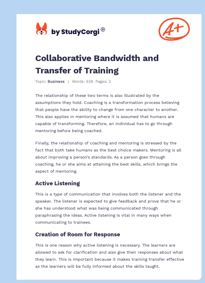 Collaborative Bandwidth and Transfer of Training. Page 1