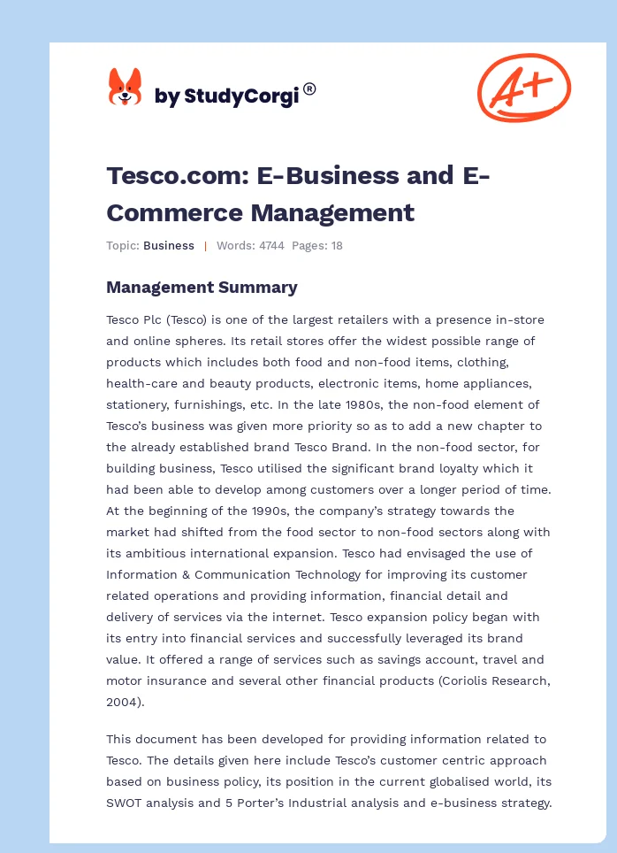Tesco.com: E-Business and E-Commerce Management. Page 1