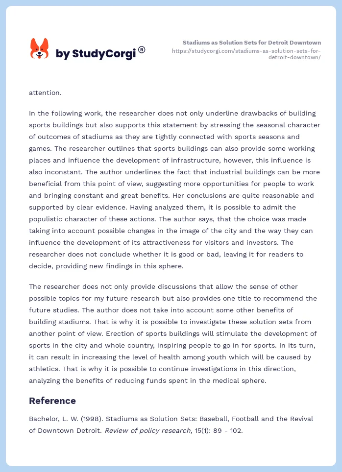 Stadiums as Solution Sets for Detroit Downtown. Page 2