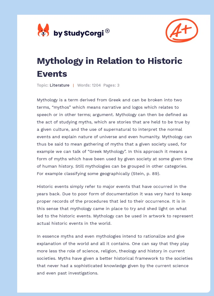 Mythology in Relation to Historic Events. Page 1