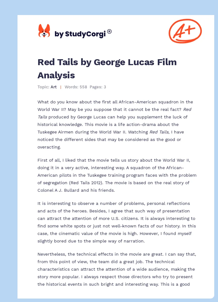 Red Tails by George Lucas Film Analysis. Page 1