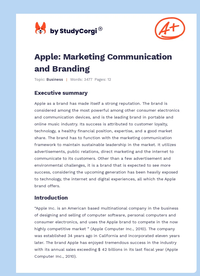 Apple: Marketing Communication and Branding. Page 1