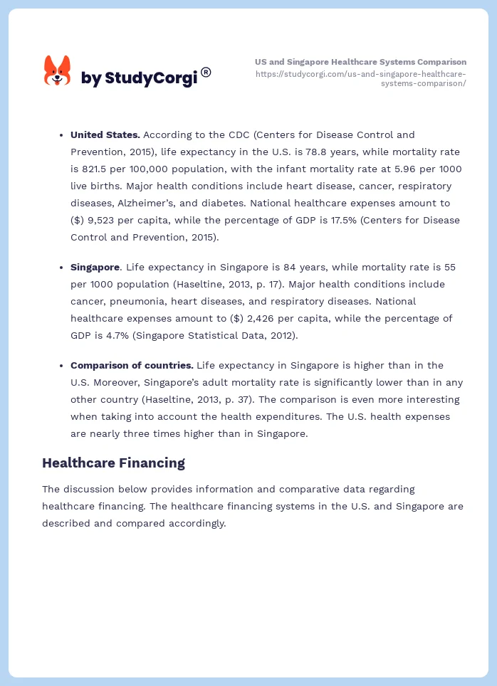 US and Singapore Healthcare Systems Comparison. Page 2