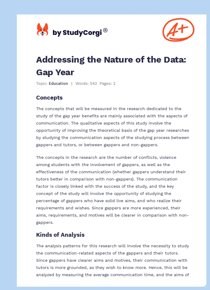 Addressing the Nature of the Data: Gap Year. Page 1