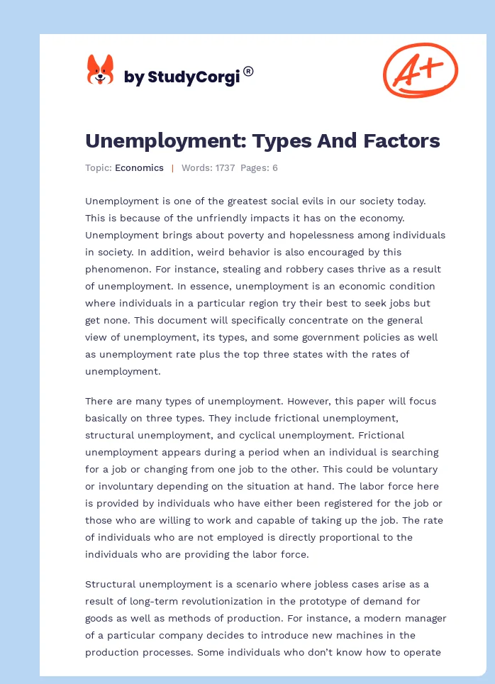 Unemployment: Types And Factors. Page 1