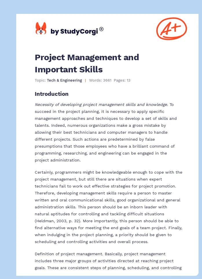 Project Management and Important Skills. Page 1