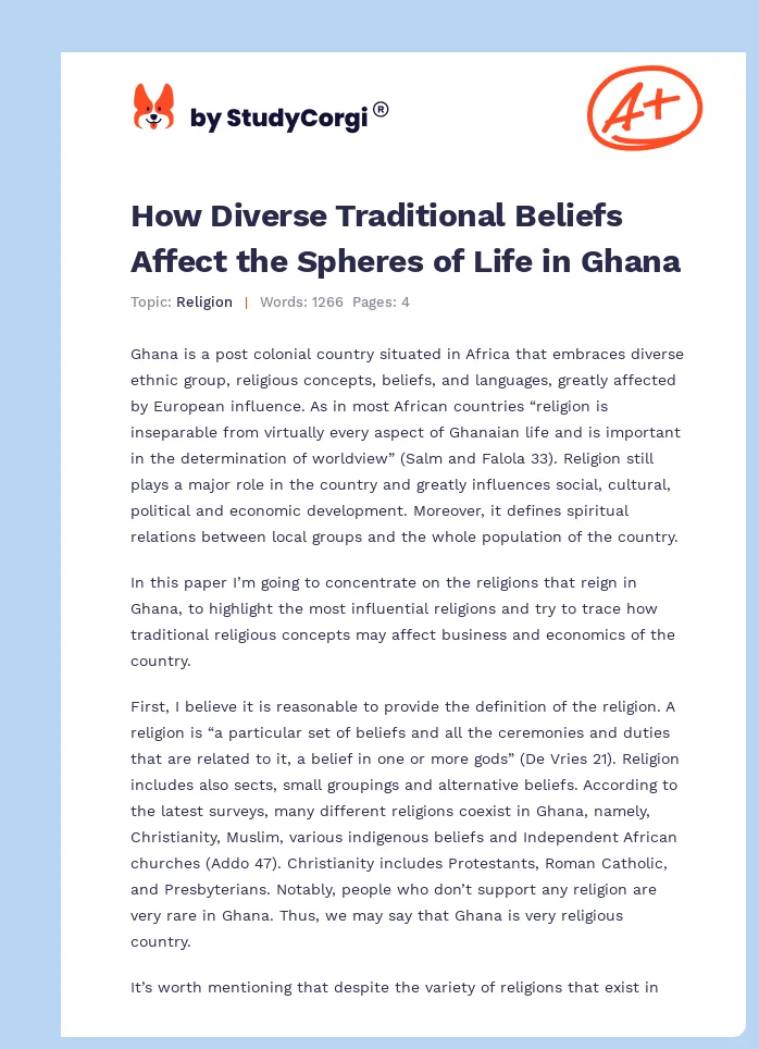 How Diverse Traditional Beliefs Affect the Spheres of Life in Ghana. Page 1
