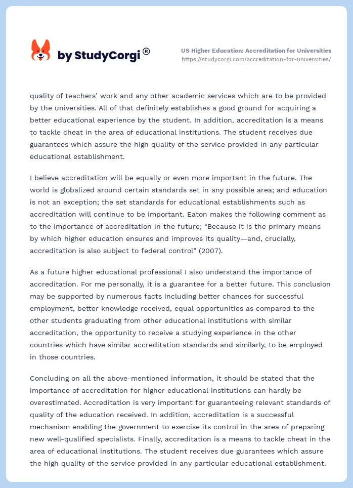 US Higher Education: Accreditation for Universities. Page 2