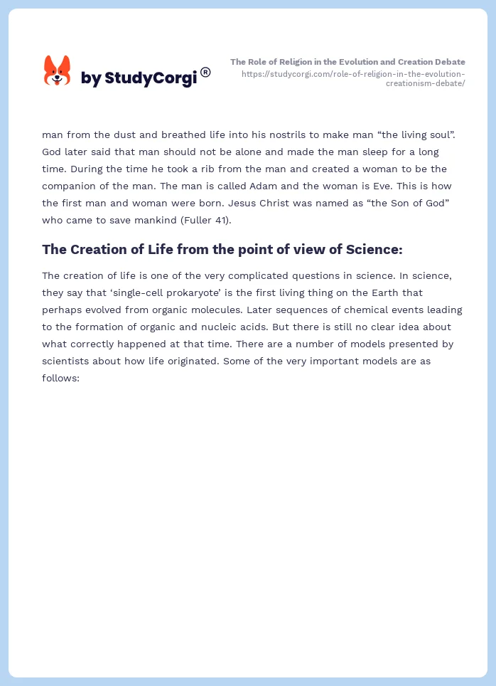 The Role of Religion in the Evolution and Creation Debate. Page 2