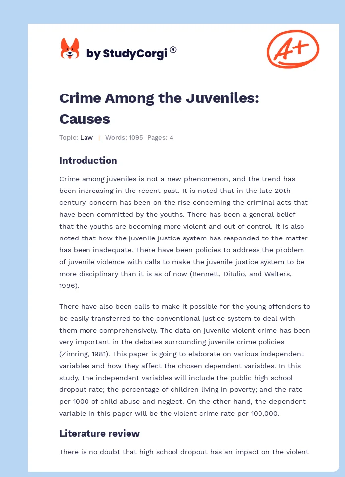 Crime Among the Juveniles: Causes. Page 1