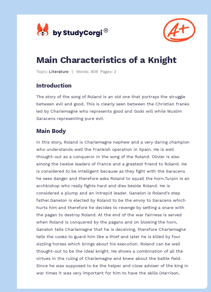 Main Characteristics of a Knight. Page 1