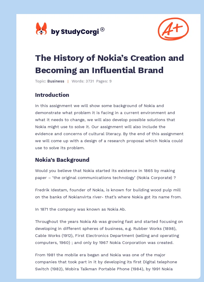 The History of Nokia’s Creation and Becoming an Influential Brand. Page 1