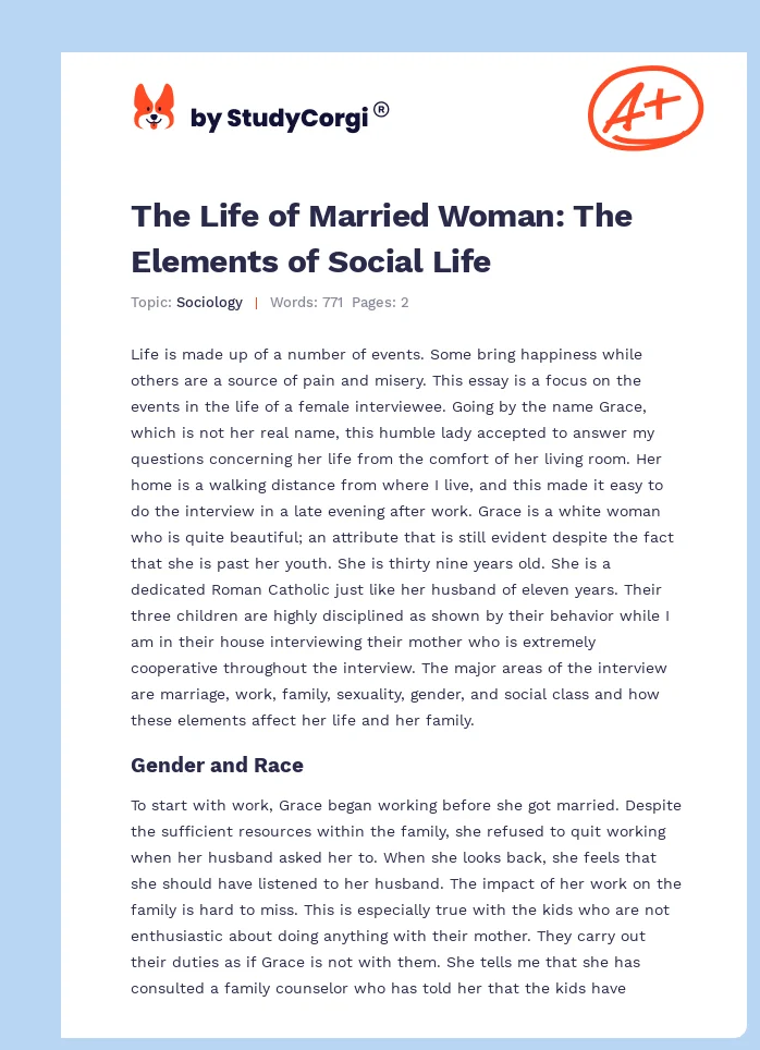 The Life of Married Woman: The Elements of Social Life. Page 1