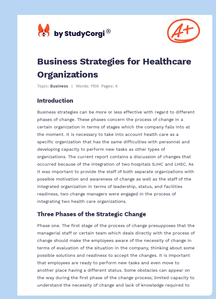 Business Strategies for Healthcare Organizations. Page 1