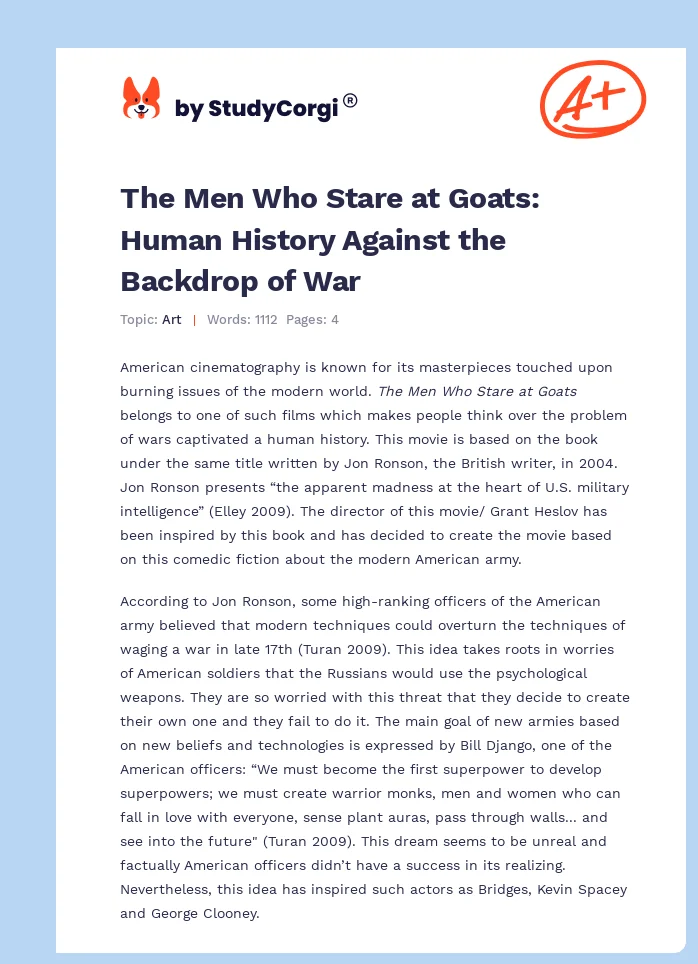 The Men Who Stare at Goats: Human History Against the Backdrop of War. Page 1