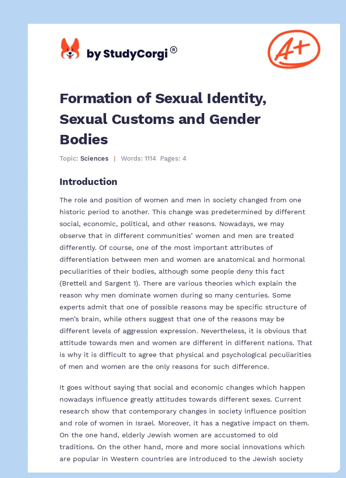 Formation of Sexual Identity, Sexual Customs and Gender Bodies. Page 1