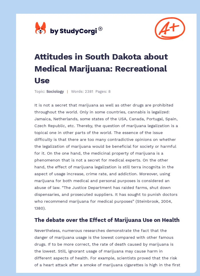 Attitudes in South Dakota about Medical Marijuana: Recreational Use. Page 1