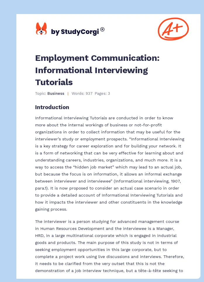 Employment Communication: Informational Interviewing Tutorials. Page 1