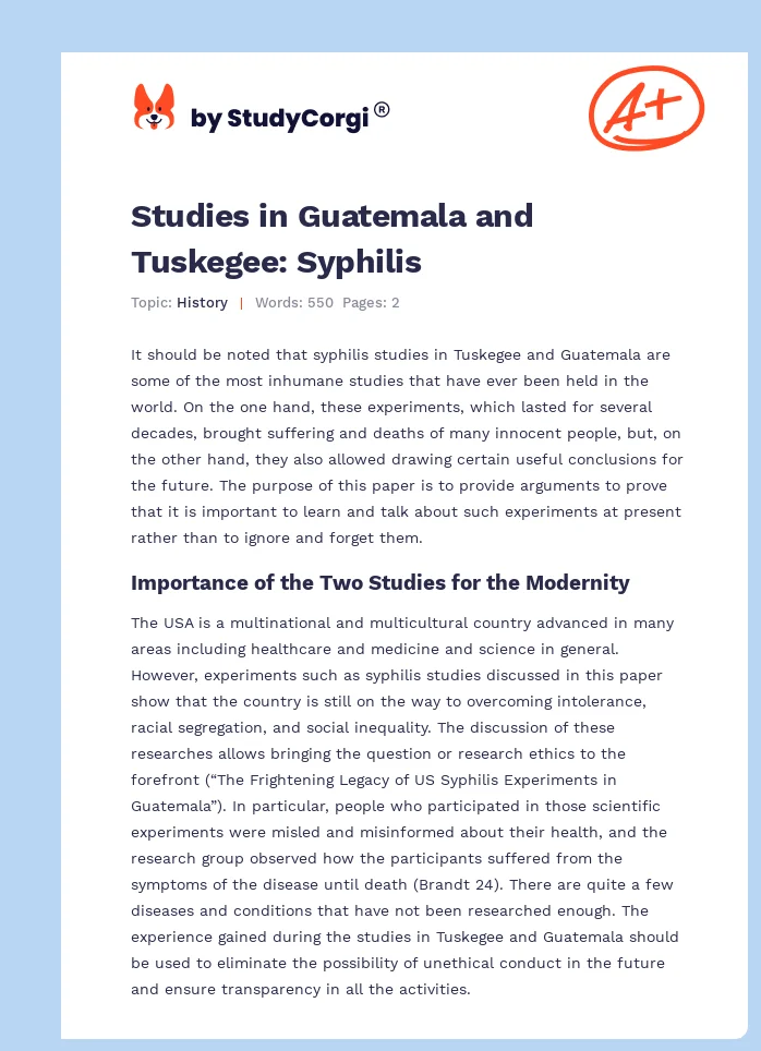 Studies in Guatemala and Tuskegee: Syphilis. Page 1