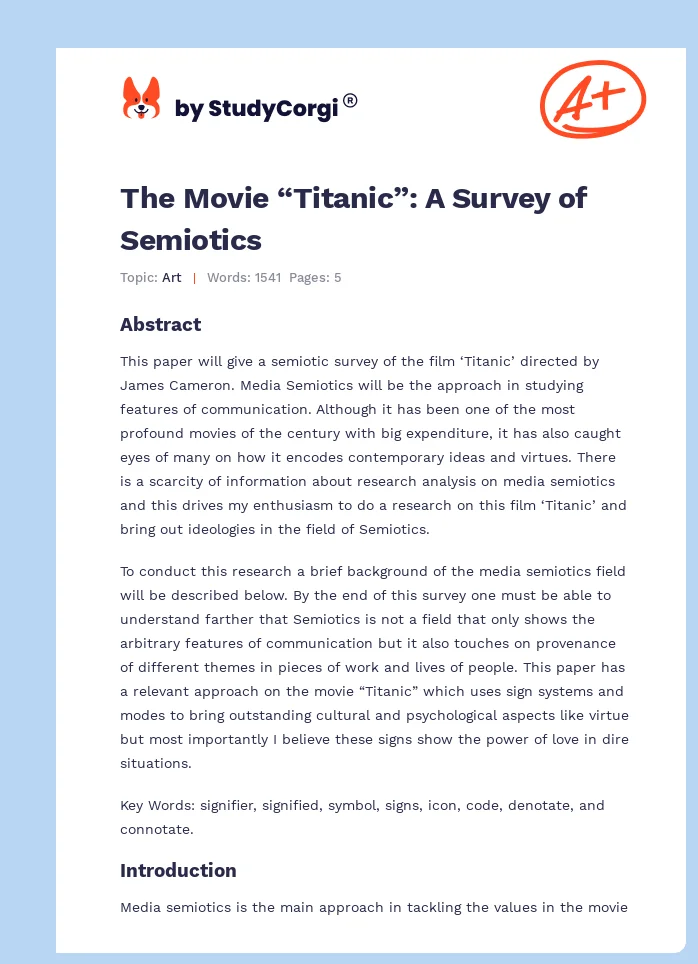 The Movie “Titanic”: A Survey of Semiotics. Page 1
