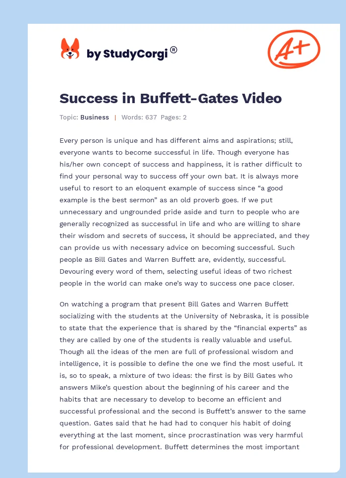 Success in Buffett-Gates Video. Page 1