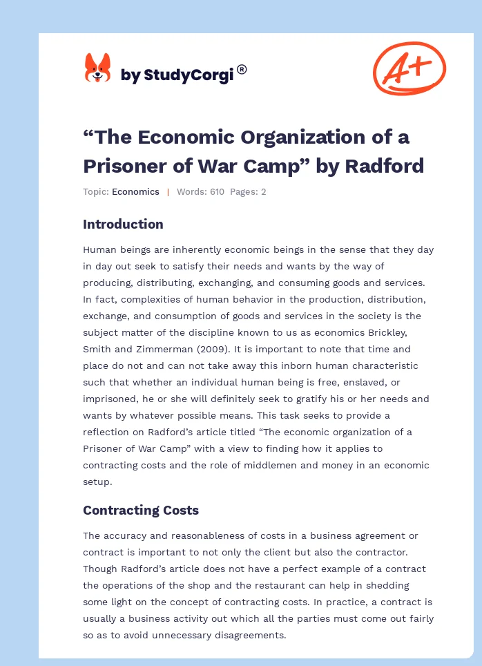 “The Economic Organization of a Prisoner of War Camp” by Radford. Page 1