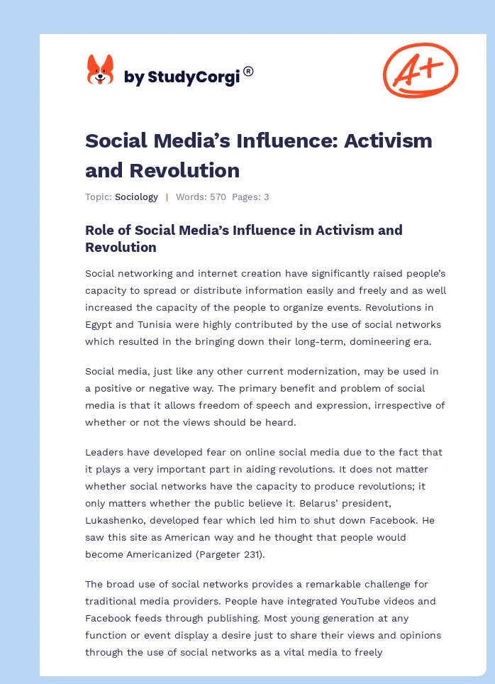 Social Media’s Influence: Activism and Revolution. Page 1