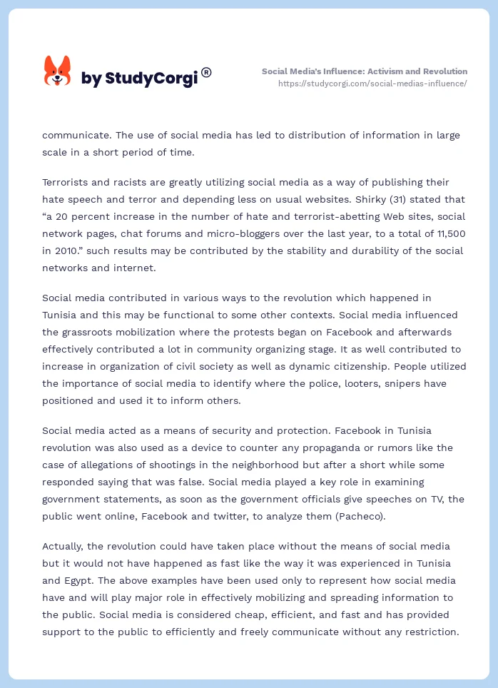 Social Media’s Influence: Activism and Revolution. Page 2
