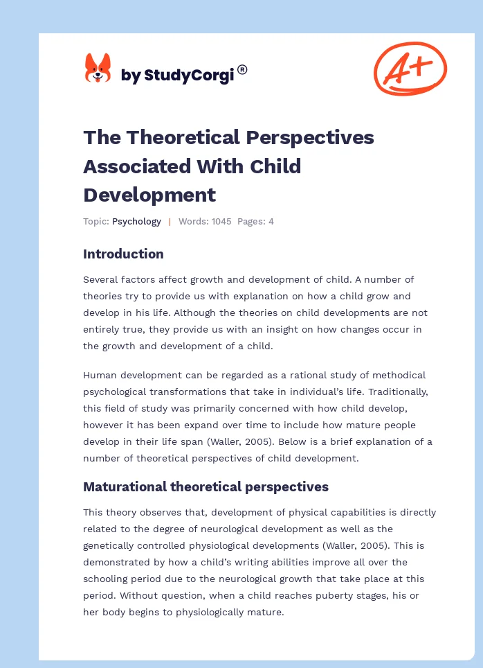 The Theoretical Perspectives Associated With Child Development. Page 1