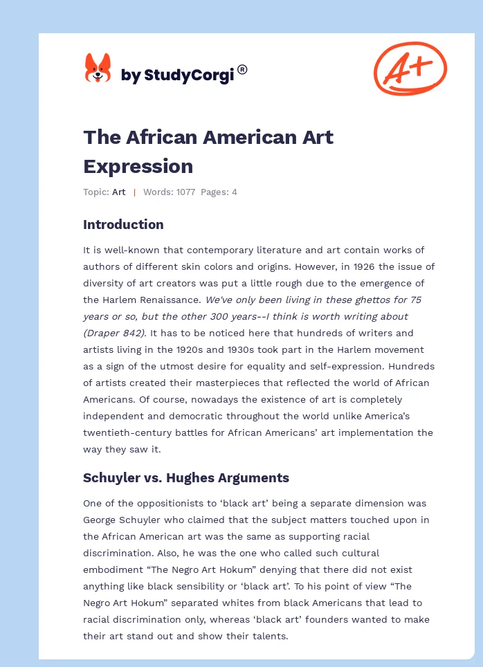 The African American Art Expression. Page 1