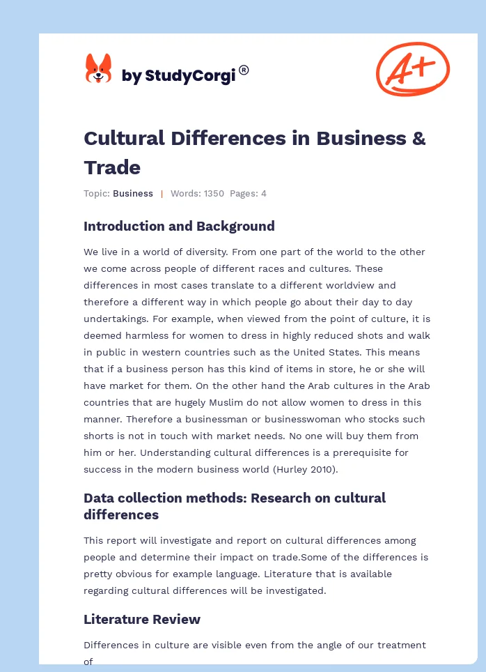 Cultural Differences in Business & Trade. Page 1