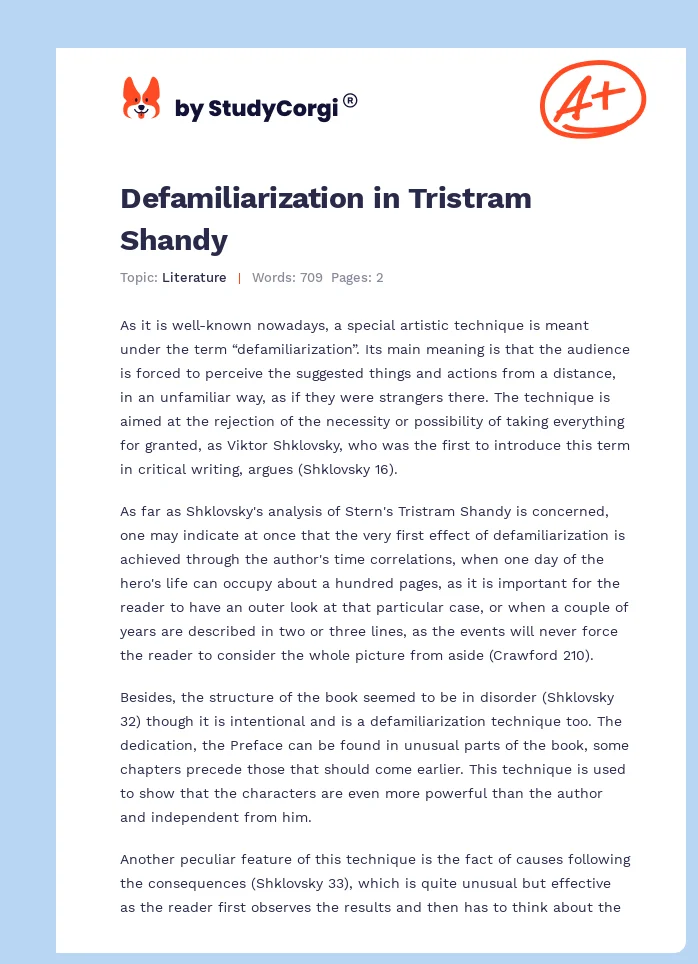Defamiliarization in Tristram Shandy. Page 1