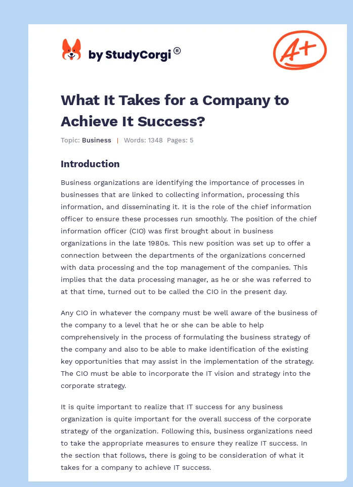 What It Takes for a Company to Achieve It Success?. Page 1