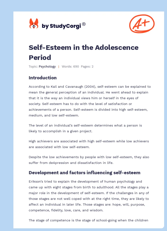 Self-Esteem in the Adolescence Period. Page 1