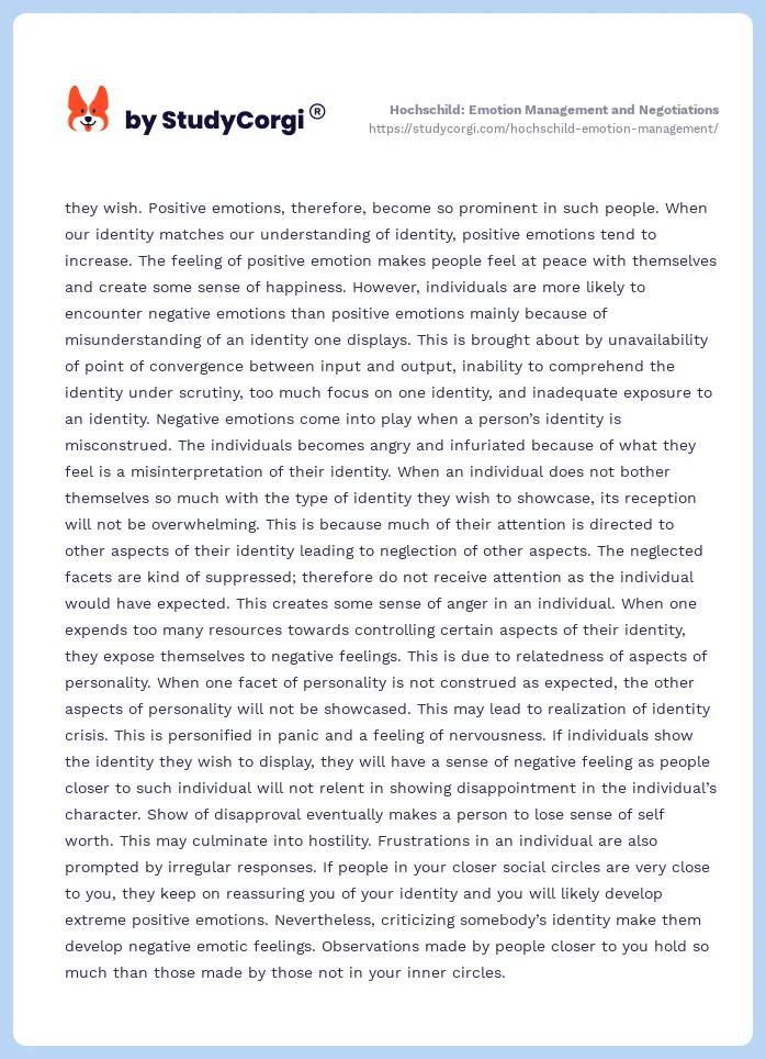Hochschild: Emotion Management and Negotiations. Page 2