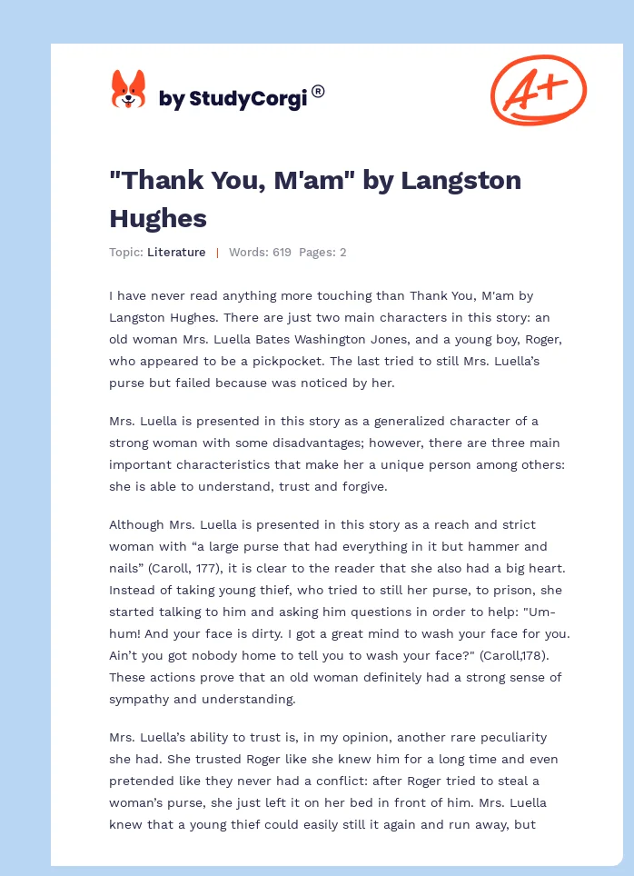 "Thank You, M'am" by Langston Hughes. Page 1